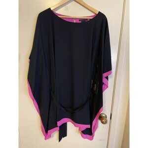 New WORTH New York Kaftan Style W/Belt Navy/ Hot Pink Dress Size Large